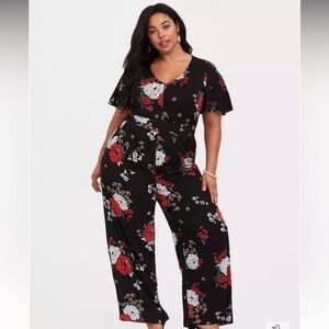 Torrid Black Floral Jumpsuit with wide legs